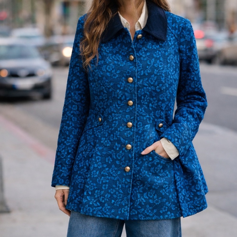 Free People Gypsy Jacquard Teal Military Coat